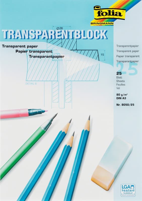 Folia DIN A3 Durchschlagpapier Transparent 80 g/m² 25 Blatt