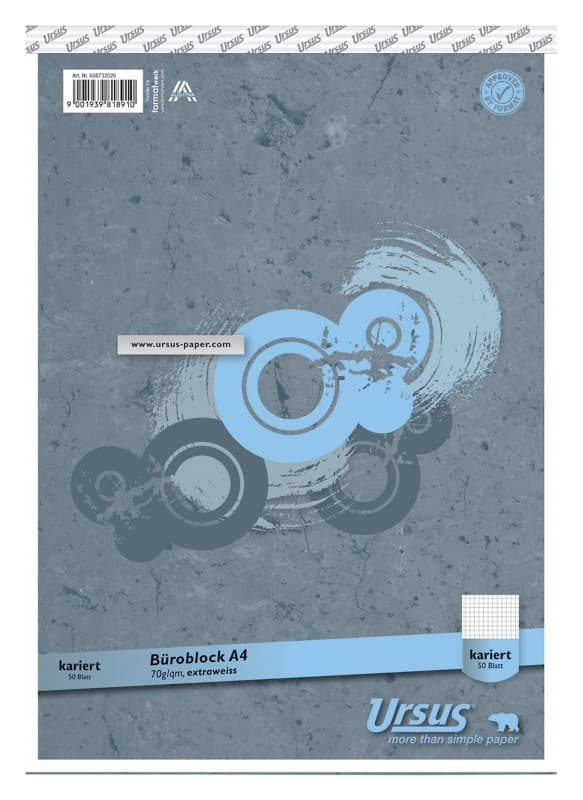 Ursus Style Notizblock DIN A4 Kariert Geheftet Papier Grau Perforiert 100 Seiten