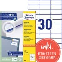 AVERY Zweckform Ultragrip Universaletiketten 3489 Ja DIN A4 Weiß 70 x 29,7 mm 100 Blatt à 30 Etiketten