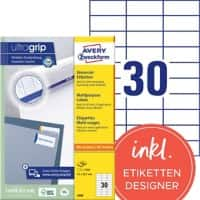 AVERY Zweckform ultragrip Universaletiketten 3489 Selbsthaftend DIN A4 Weiß 70 x 29,7 mm 100 Blatt à 30 Etiketten