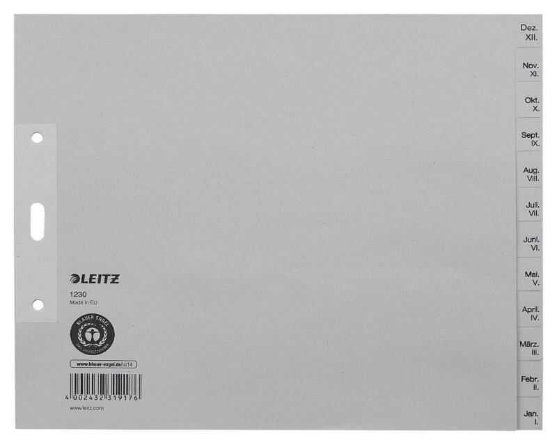 Leitz Dez - Jan Monatsregister Recycled DIN A5 Grau 12-teilig 100 g/m² Pappkarton 3 Löcher 1230