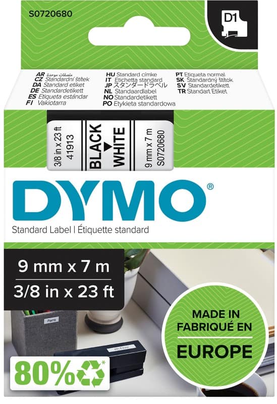 DYMO D1 Beschriftungsband Authentisch 40913 S0720680 Selbsthaftend Schwarz auf Weiß 9 mm x 7 m