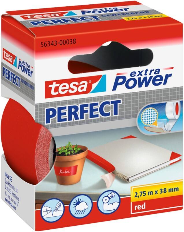 tesa Gewebeband extra Power Perfect Rot 38 mm (B) x 2,75 m (L) Stoff