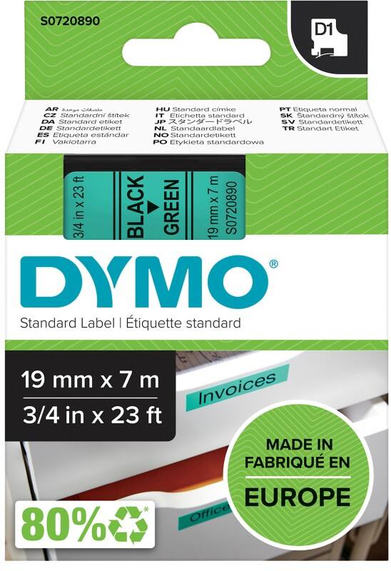 DYMO D1 45809 Schriftband Selbsthaftend Schwarz auf Grün 19 mm (B) x 7 m (L)