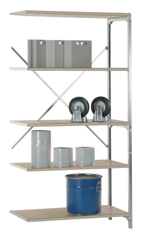 Manuflex Anbauregal 5 Fachböden Holz, Stahl 1.000 x 500 x 2.000 mm Braun, Silber