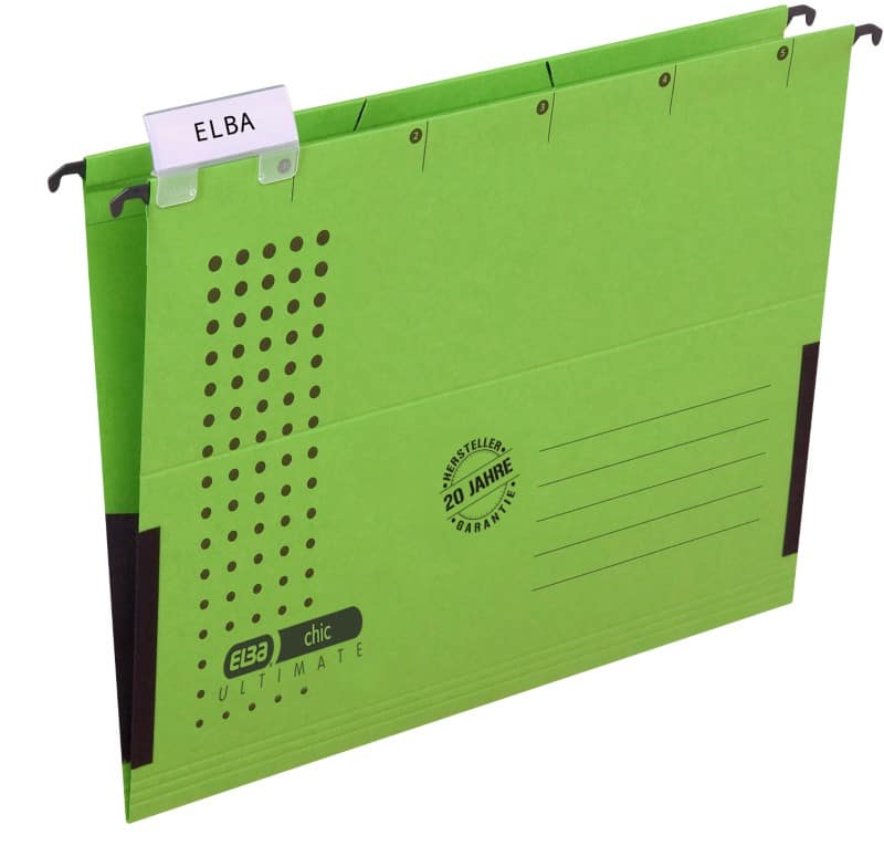 ELBA chic ULTIMATE Hängemappen DIN A4 V-Boden Grün Blauer Engel UZ56 (Recyclingkarton Schreibwaren) 5 Stück