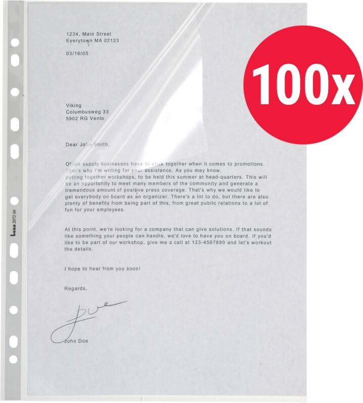 Bene Prospekthüllen DIN A4 Glasklar Transparent 110 Mikron PP (Polypropylen) Öffnung oben und links 11 Löcher 207225CL 100 Stück