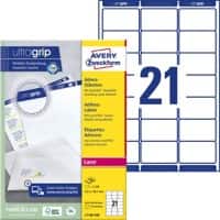 AVERY Zweckform UltraGrip Adressetiketten L7160-100 Ja DIN A4 Weiß 63,5 x 38,1 mm 100 Blatt à 21 Etiketten