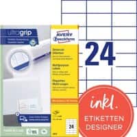 AVERY Zweckform UltraGrip Universaletiketten 3474 Ja DIN A4 Weiß 70 x 37 mm 100 Blatt à 24 Etiketten