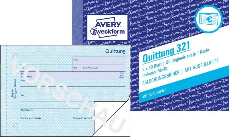 AVERY Zweckform Quittungsformulare 321 DIN A6 quer Perforiert N/A 50 Blatt