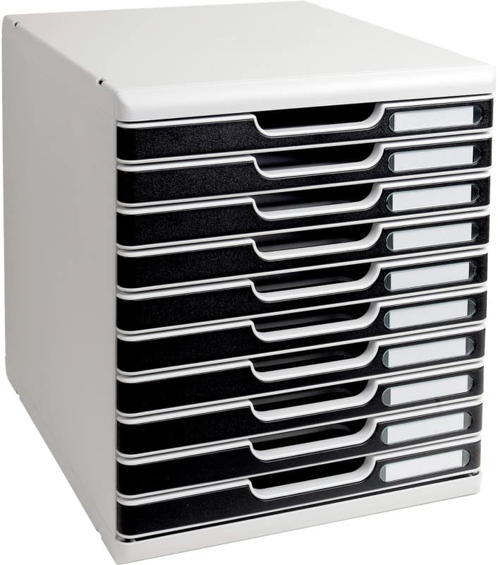 Exacompta Modulo Schubladenboxen Kunststoff, PS (Polystyrol) Hellgrau, Schwarz 10 Schübe 28,8 x 35 x 32 cm DIN A4