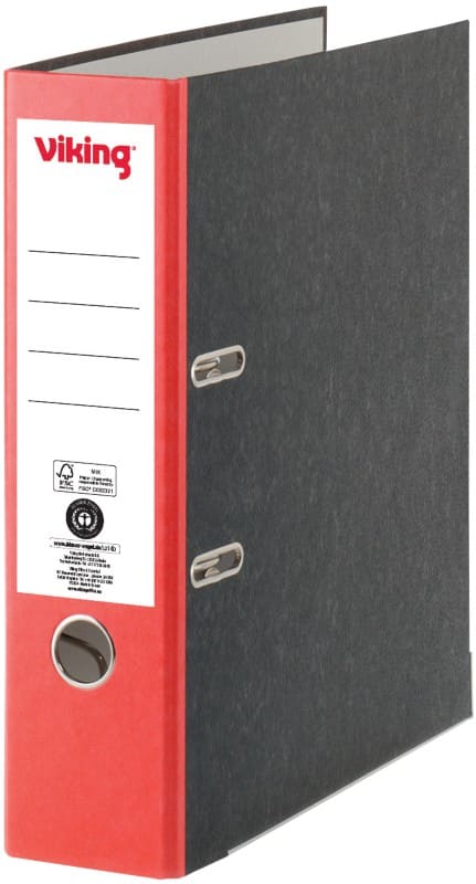 Viking Ordner DIN A4 80 mm Rot, Schwarz 2 Ringe Pappkarton Wolkenmarmor Hochformat Recycled