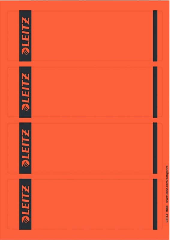 Leitz PC-beschriftbare Selbstklebende Rückenschilder 1685 Für Leitz 1080 Qualitäts-Ordner Rot 62 x 192 mm 100 Stück