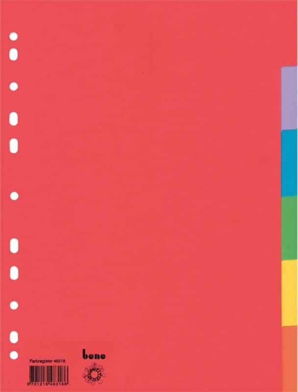 Bene Blanko Register DIN A4 Farbig Sortiert 6-teilig Pappkarton 11 Löcher 48318 6 Stück