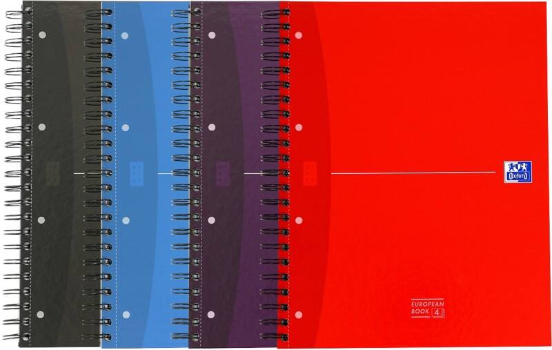OXFORD Office Essentials Notizbuch DIN A4+ Liniert Spiralbindung Pappe Farbig sortiert Gelocht 240 Seiten 5 Stück à 120 Blatt