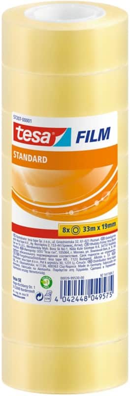 tesa Klebeband tesafilm Standard 57207 Transparent 19 mm (B) x 33 m (L) PP (Polypropylen)  8 Rollen