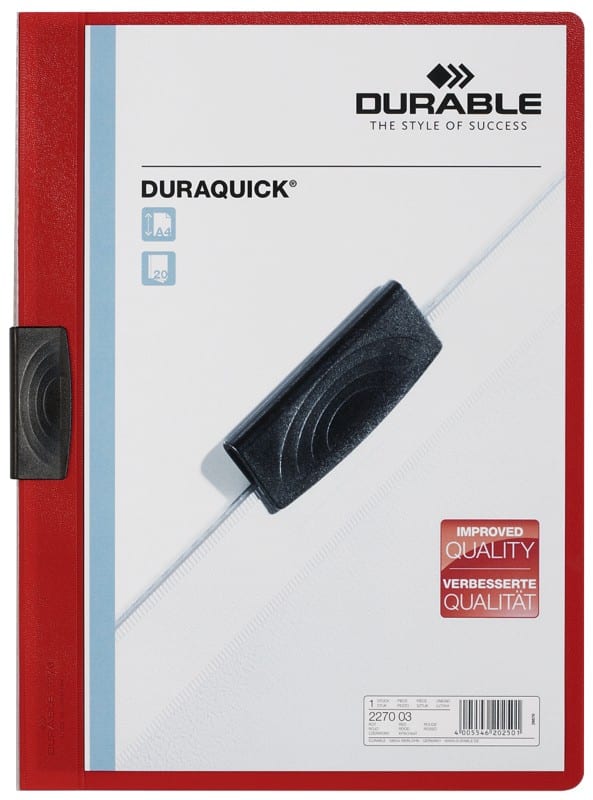 DURABLE Duraclip Klemmmappe 20 Blatt DIN A4 Rot
