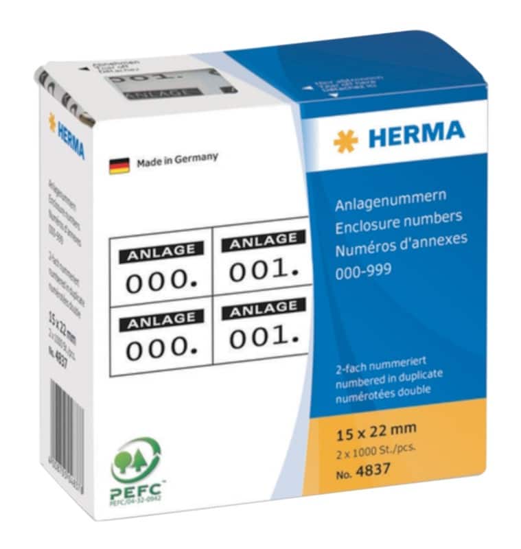 HERMA Nummernetiketten 999 Weiß, Schwarz Rechteckig 2000 Etiketten pro Packung