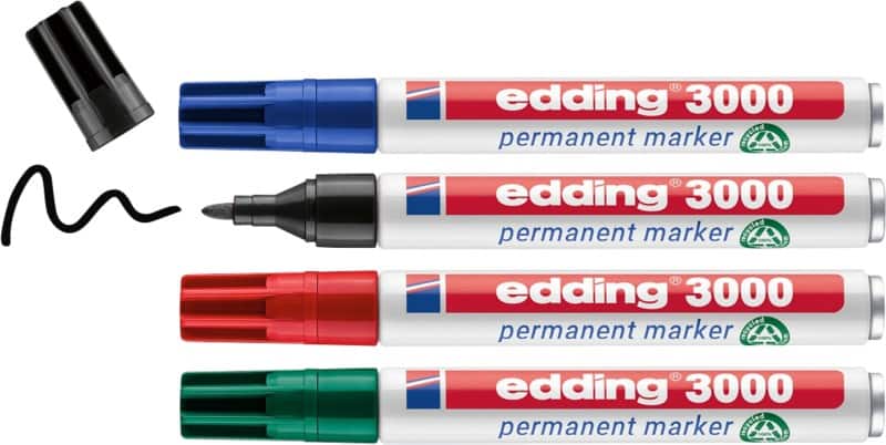 edding 3000 3000 Permanentmarker 100% Recycelt Mittel Rundspitze 1,5 - 3 mm Farbig sortiert Nachfüllbar Wasserbeständig 4 Stück