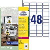 AVERY Zweckform L4778-20 Wetterfeste Etiketten DIN A4 Weiß 45,7 x 21,2 mm 20 Blatt à 48 Etiketten