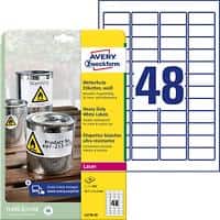 AVERY Zweckform L4778-20 Wetterfeste Etiketten DIN A4 Weiß 45,7 x 21,2 mm 20 Blatt à 48 Etiketten