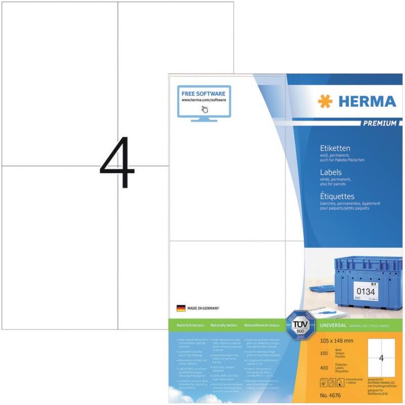 HERMA Adressetiketten 4676 Weiß DIN A4 105 x 148 mm 100 Blatt à 4 Etiketten