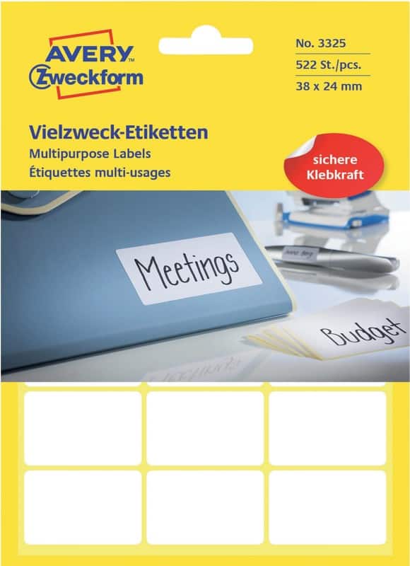 AVERY Zweckform 3325 Universaletiketten Weiß 38 x 24 mm 29 Blatt à 18 Etiketten