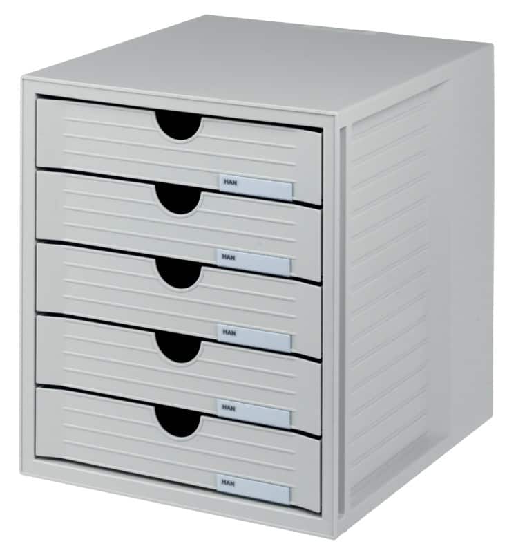 HAN Schubladensystem Kunststoff, PS (Polystyrol) Hellgrau 5 Schübe 27,5 x 33 x 32 cm DIN A4