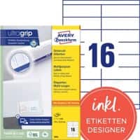 AVERY Zweckform UltraGrip Laser Adressetiketten 3665 Ja DIN A4 Weiß 105 x 33,8 mm 100 Blatt à 16 Etiketten