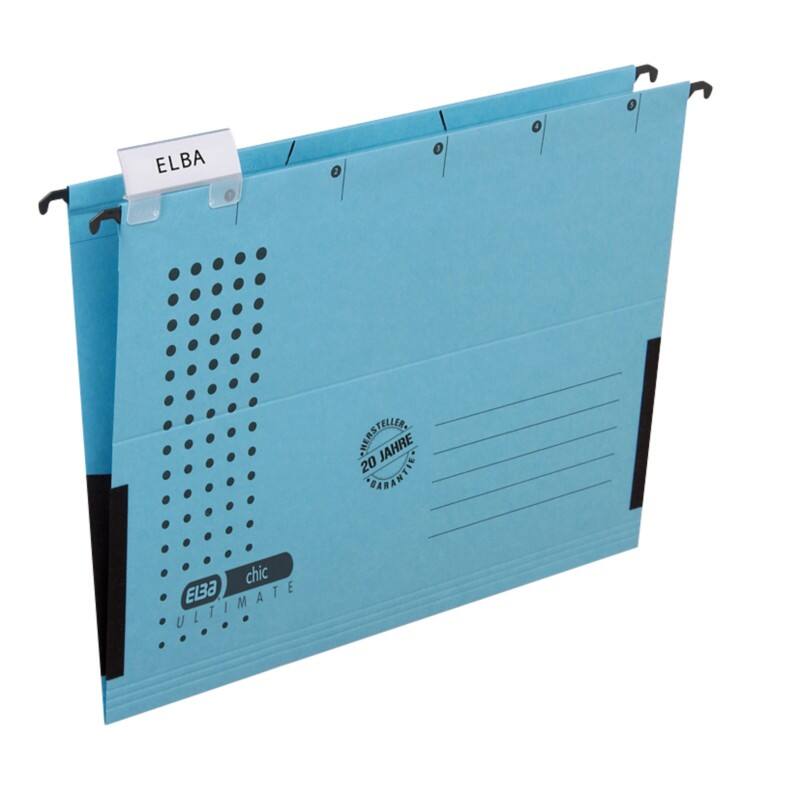 ELBA chic ULTIMATE Hängemappen DIN A4 V-Boden Blau Blauer Engel UZ56 (Recyclingkarton Schreibwaren) 5 Stück