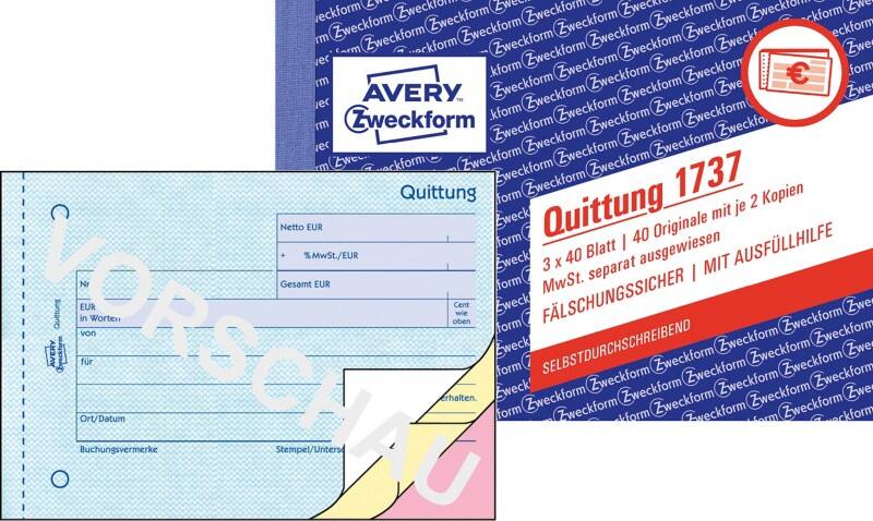 AVERY Zweckform Quittungsformulare 1737 DIN A6 quer Perforiert N/A 40 Blatt