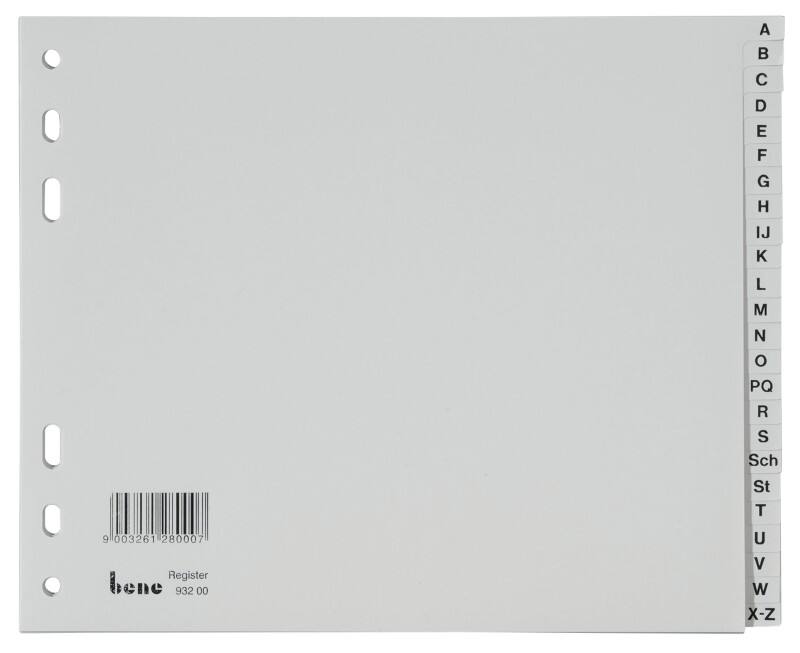 Bene A - Z Alphabetische Register DIN A5 Grau 24-teilig PP (Polypropylen) 6 Löcher 93200