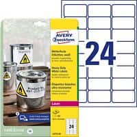 AVERY Zweckform L4773-20 Wetterfeste Etiketten DIN A4 Weiß 63,5 x 33,9 mm 20 Blatt à 24 Etiketten