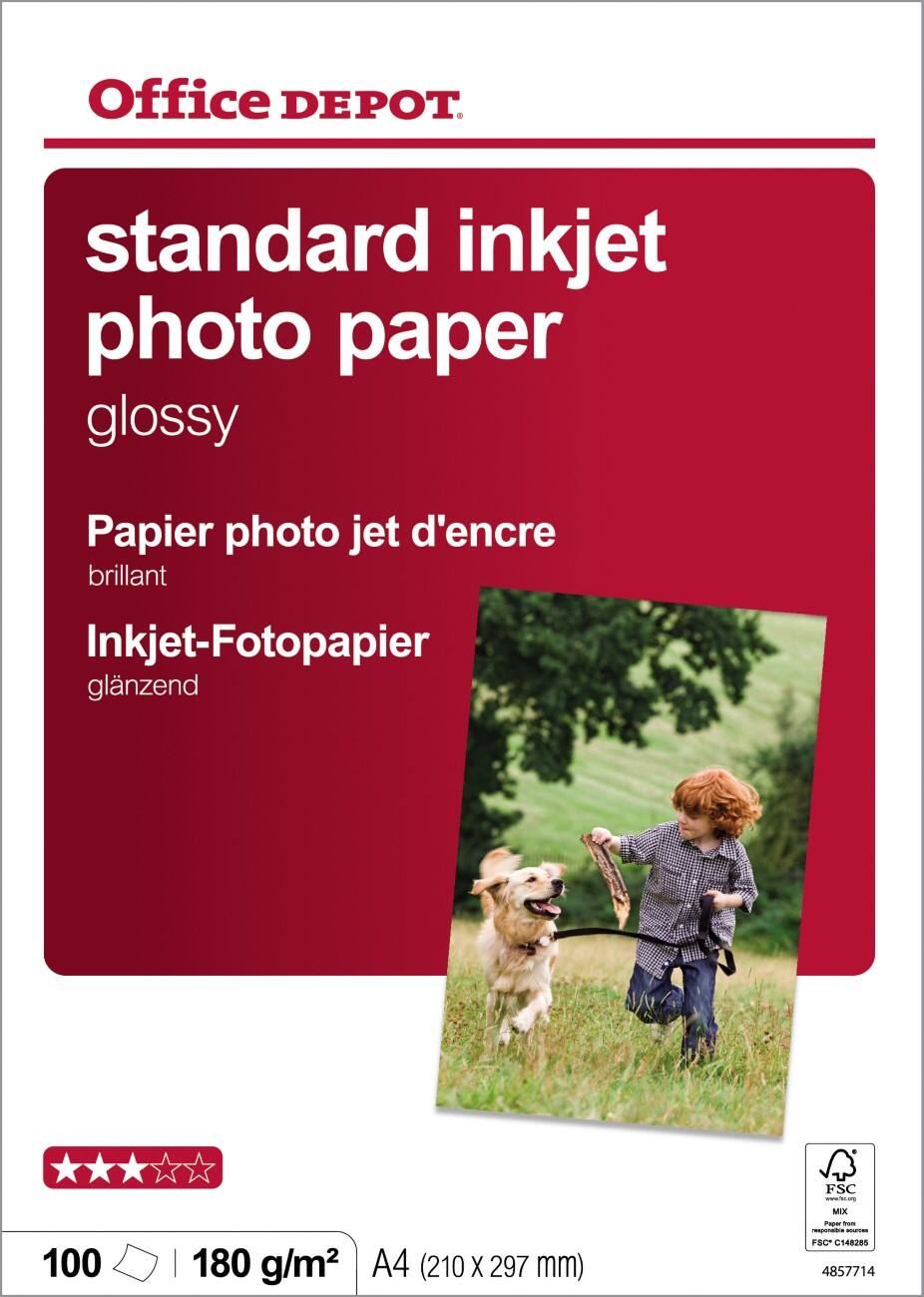 Office Depot Inkjet Fotopapier Standard DIN A4 180 g/m² Weiß 100 Blatt
