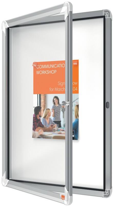 Nobo Premium Plus Magnetischer Abschließbarer Schaukasten 1902557 Für den Innenbereich Wandmontierbar Alurahmen Klapptür aus Sicherheitsglas 4xA4 Weiß 494 x 668 mm