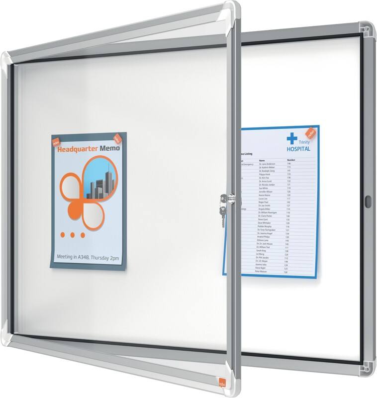 Nobo Premium Plus Magnetischer Abschließbarer Schaukasten 1902579 Für den Außenbereich Wandmontierbar Alurahmen Klapptür aus Sicherheitsglas 8xA4 Weiß 924 x 668 mm