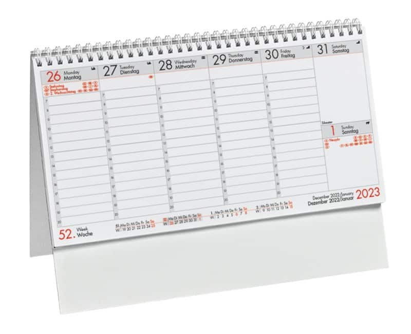 timeLine Schreibtisch-Kalender 2026 1 Woche pro Seite Deutsch, Englisch 29 (B) x 21 (H) cm Mehrfarbig