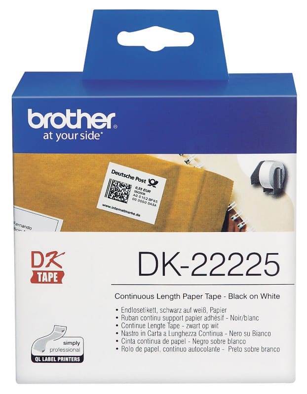 Brother QL Endlosetiketten Authentisch DK-22225 DK-22225 Selbsthaftend Schwarz auf Weiß 38 mm