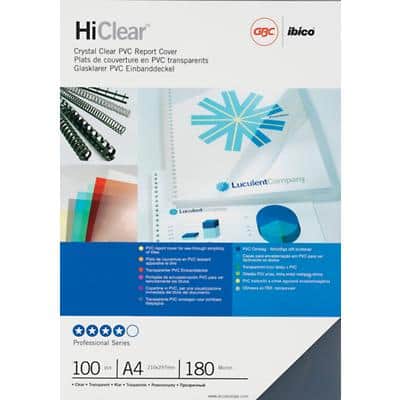 GBC HiClear Einbanddeckel A4 PVC 180 Mikron Transparent 100 Stück