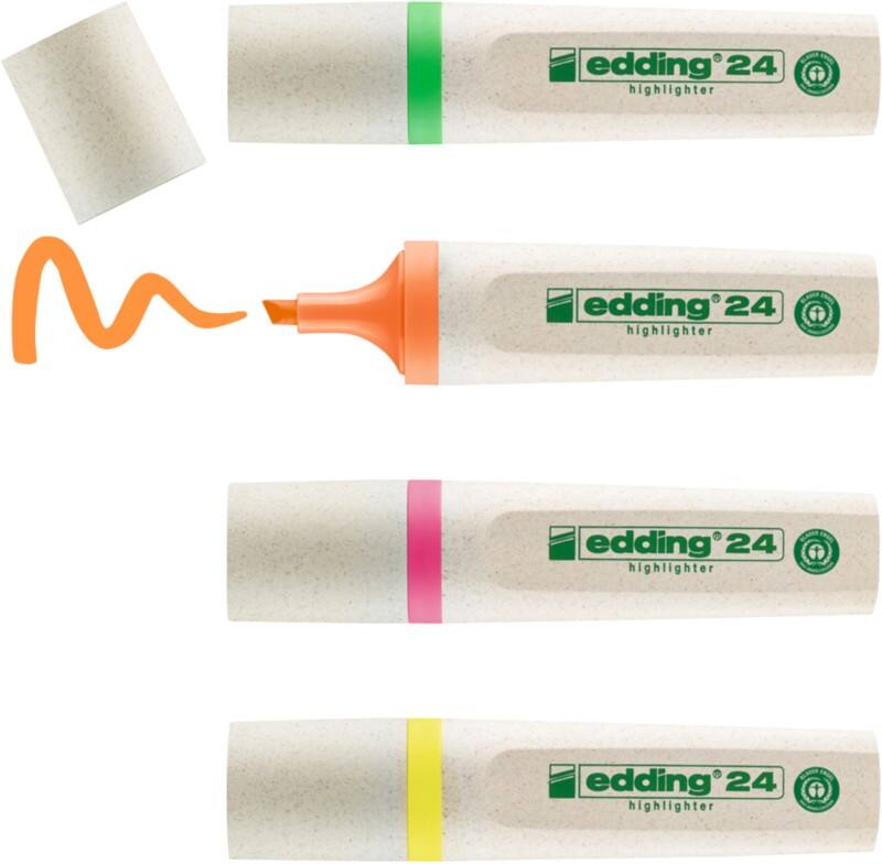 edding EcoLine 24 Textmarker Farbig sortiert  Mittel Keilspitze 2 - 5 mm Nachfüllbar 4 Stück