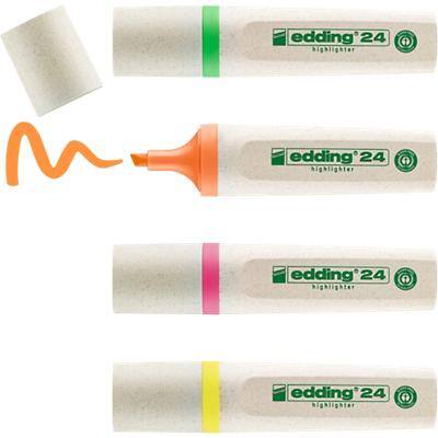 edding EcoLine 24 Textmarker Gelb, Hellgrün, Orange, Rosa Mittel Keilspitze 2 - 5 mm Nachfüllbar 4 Stück