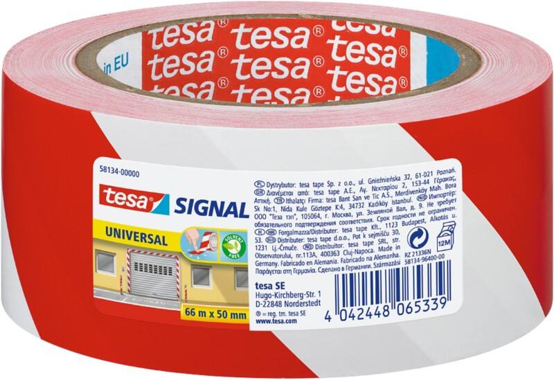 tesa Signalklebeband tesasignal Universal Rot, Weiß 50 mm (B) x 66 m (L) PP (Polyproplylen)