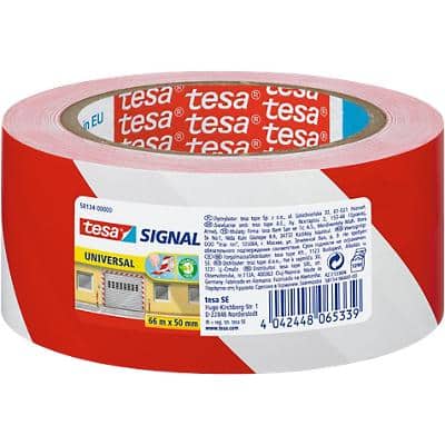 tesa Signalklebeband tesasignal Universal Rot, Weiß 50 mm (B) x 66 m (L) PP (Polyproplylen)