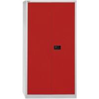 Bisley Flügeltürenschrank Stahl 3 Fachböden abschließbar 914 x 400 x 1.806 mm Hellgrau, Rot