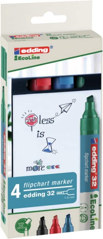edding 32 Flipchart-Marker  Mittel Keilspitze 1 - 5 mm Farbig sortiert Nachfüllbar Wasserbeständig 4 Stück
