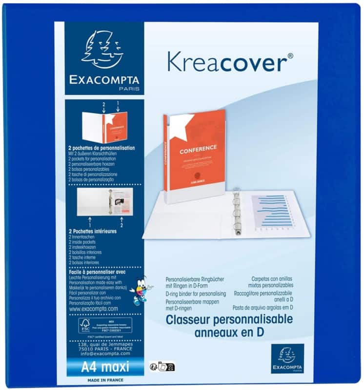 Präsentations-Ringbuch Polypropylen DIN A4 4 Ringe 60 mm Blau