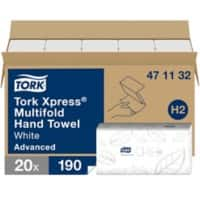 Tork Xpress Advanced Falthandtücher H2 M-falz Weiß 2-lagig 471132 20 Stück à 190 Blatt