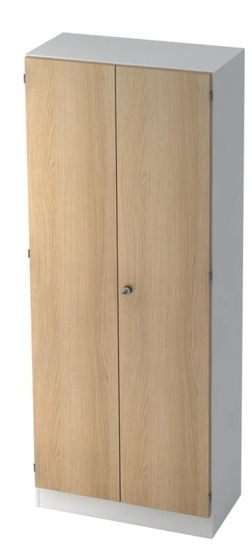 Hammerbacher Flügeltürenschrank Melaminharzbeschichtete Spanplatte 5 Fachböden abschließbar 800 x 420 x 2.004 mm Eiche Braun, Weiß