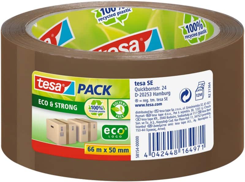 tesa Verpackungsklebeband tesapack Eco & Strong Braun 50 mm (B) x 66 m (L) PP (Polyproplylen) 58154 Recycelt 100%