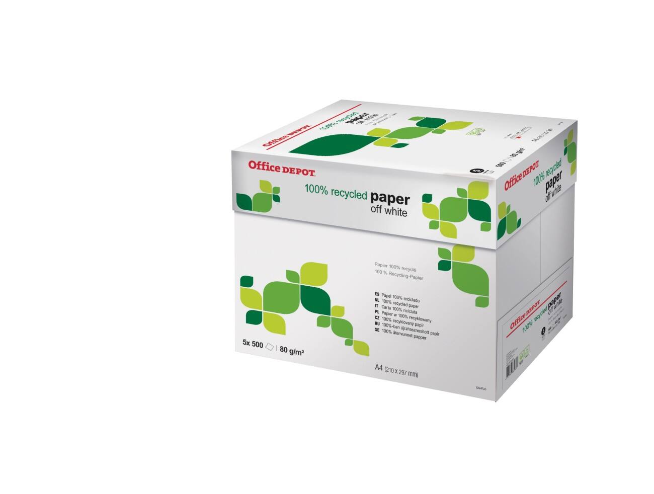 Office Depot 100% Recycling Kopier-/ Druckerpapier DIN A4 80 g/m² Off-White 55 CIE Box mit 2500 Blatt